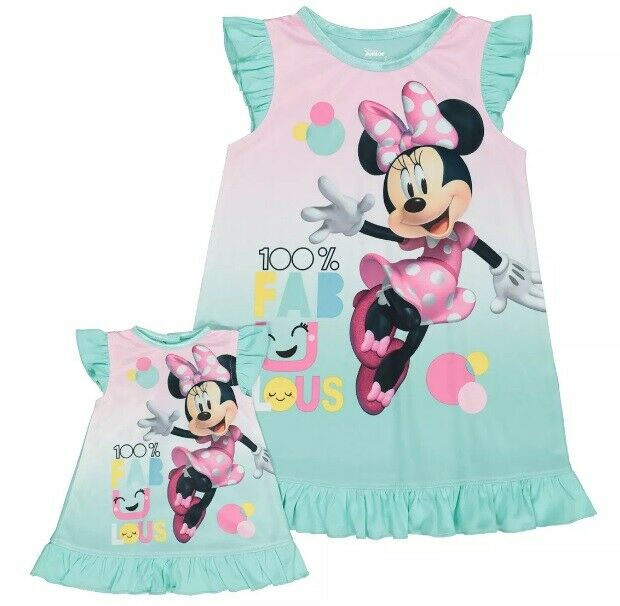 Disney Minnie Fabulous Nightgown & Doll Gown Fit American Girl Pajama 3t 4t Nwt