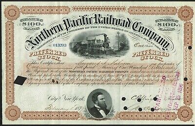 Usa Northern Pacific Railway Company 1877  Bond/stock Certificate Preferred