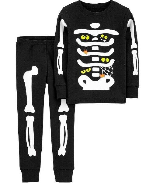 Boys Carters 2 Pc Glow In Dark Skeleton Pajamas Costume Halloween 3t 4t 5t Nwt