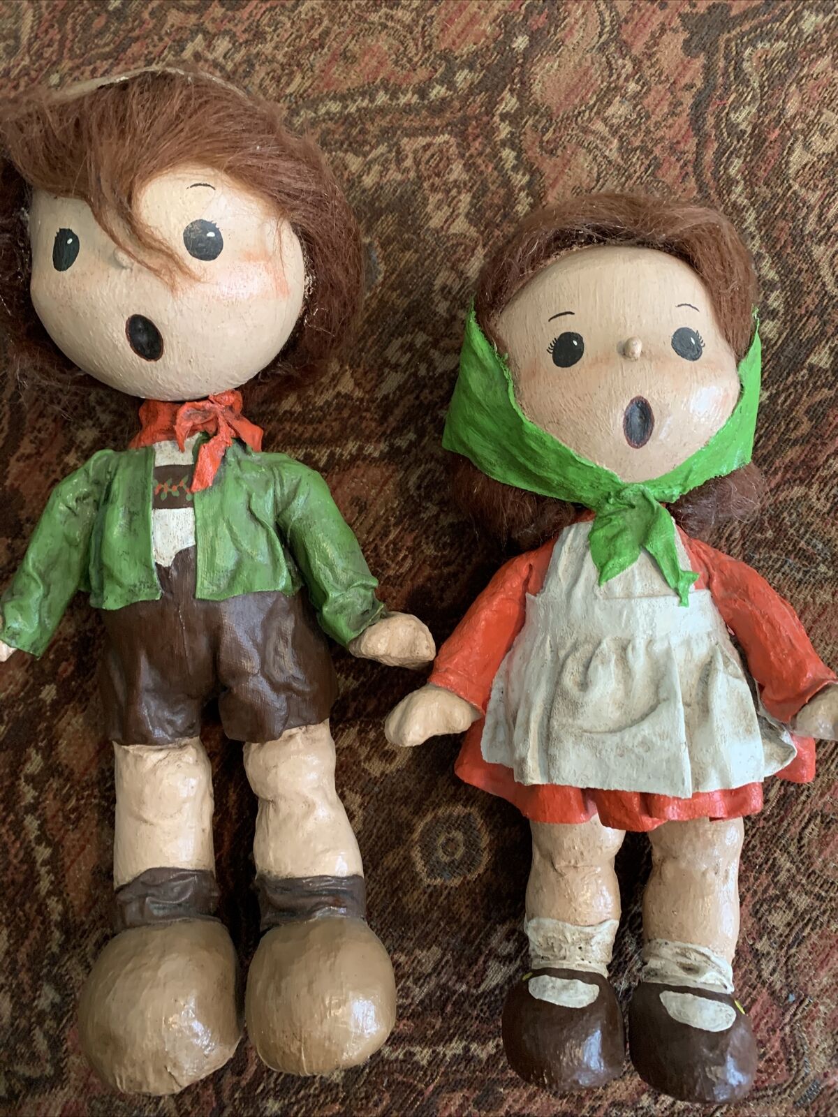 Vintage Paper Mache Doll Pair 13” Hansel And Gretl