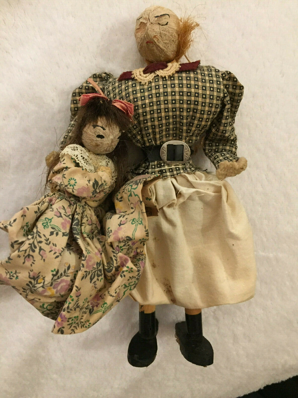 Pair Of Vintage Acorn Head Mother And Child Dolls Unique
