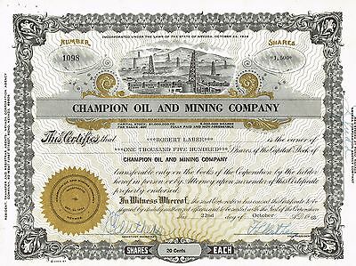 Usa Champion Oil &  Mining Company Stock Certificate